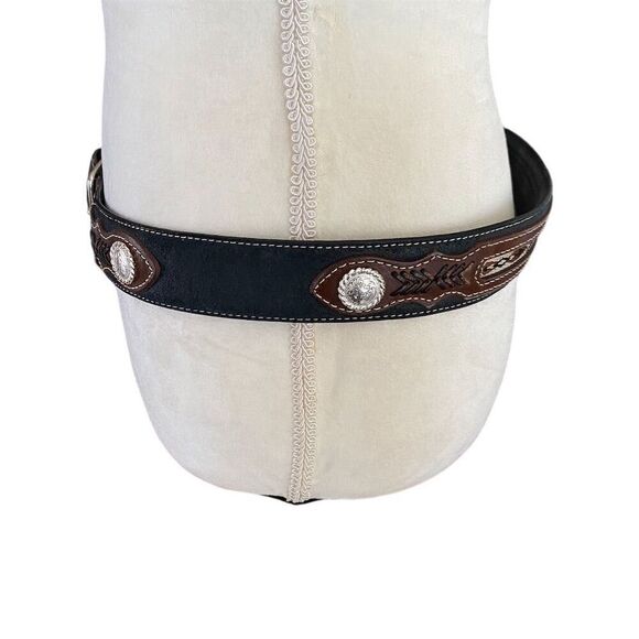 Vintage Nocona Western Leather Belt Brown Unisex Adjustable 36 - Picture 3 of 6